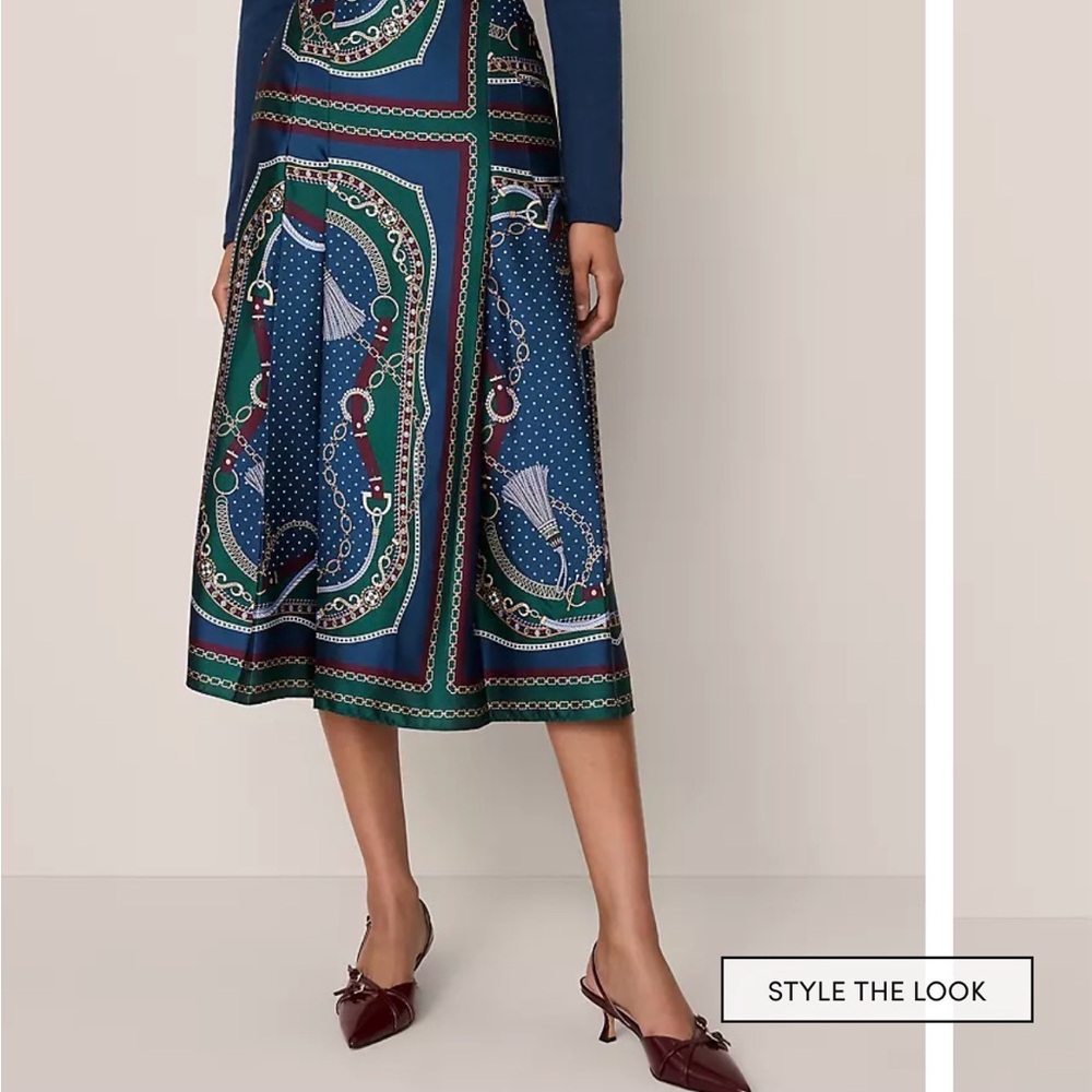 Ann Taylor Chain Link Satin Wrap Midi Skirt
